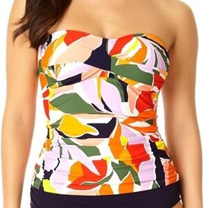 NWOT Anne Cole Womens Twist Front Shirred Bandeau Tankini Swim Top